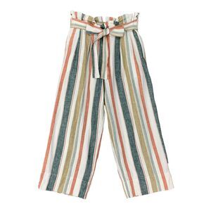 Madewell Huston Crop Pant Womens S Multi Stripe Linen Blend Tie Waist Pull On